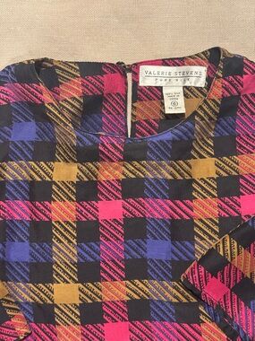 Vintage Valerie Stevens 100% Pure Silk Geometric Plaid Blouse - size 6 / 8